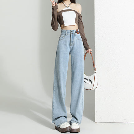 Vintage Wide-Leg Jeans for Women, Spring 2025 New Style, High-Waisted, Petite, Slimming, Straight-Leg, Loose, Floor-Length Pants