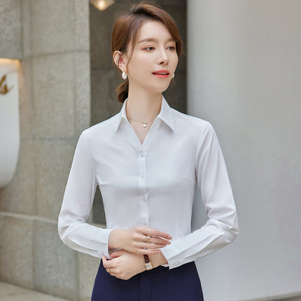 OL Long-sleeved Shirt Slim-fit Women's Shirt Hotel Front Desk Cashier Overalls Supermarket Shopping Guide Falls Uniforms Autumn
