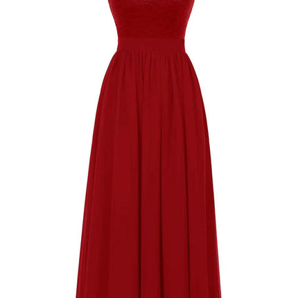 2022amazon summer sexy hollow V-neck large swing dress sleeveless lace stitching chiffon long dress