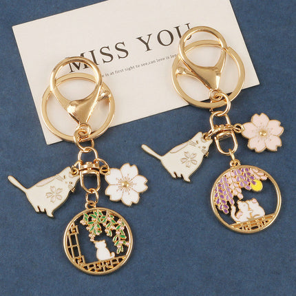 Cross-Border European and American Cute Cartoon Cat Keychain Zinc Alloy Creative Love Cat Keychain Wholesale in Stock