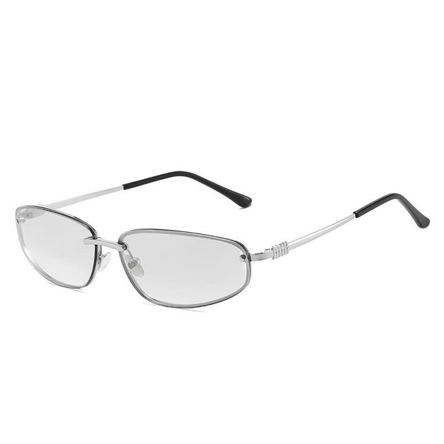 European and American Fashion Metal Frame Water silver Sunglasses Women's Distinctive Street Shoot Concave Style Hot Girl Face Shown Small Retro Sunglasses