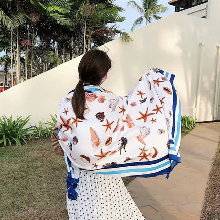 Ethnic Style Shawl Women's Summer Hainan Sanya Travel Photograph Qinghai Lake Scarf Beach Towel Thin Sunscreen Scarf