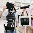 Black four-piece set+badge*4+blush bear*1