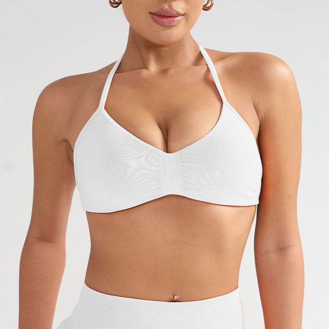 Cross-Border Large Size Halterneck Sports Bra High-Intensity Beautiful Back Sling Sports Bra All-In-One Sports Vest Chest Pad
