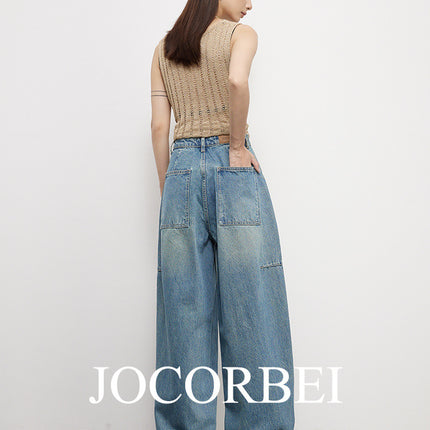 Jocorbei [Arc Cocoon-Shaped Jeans] High-Waisted Deconstructed Banana Pants, Loose Retro Blue Jeans Pants