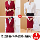 HL961 Wine Red Suit Western Dress 5005 Vest 1008 White Long Sleeve / M