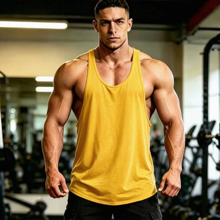 Summer Men's Vest Thin Strap Sports European and American Bodybuilding Fitness T-shirt Printed logo Waistle I-Shoulder Loose Men