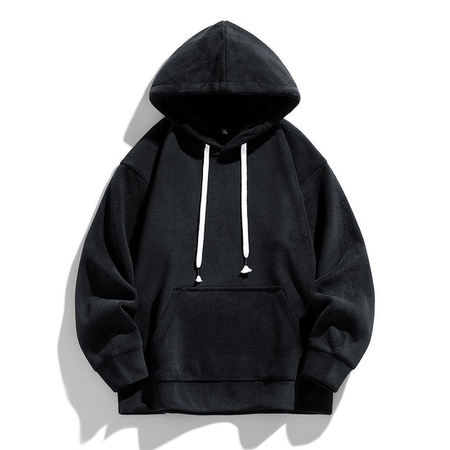 National fashion hollow board polar fleece warm hoodie men's loose long sleeve thickened sweater solid color casual sports top