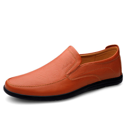 Cross-Border Large Size Business Casual Leather Shoes for Men, Slip-On Loafers, Flat Driving Shoes, All-Season Single Shoes, Cowhide Men's Shoes
