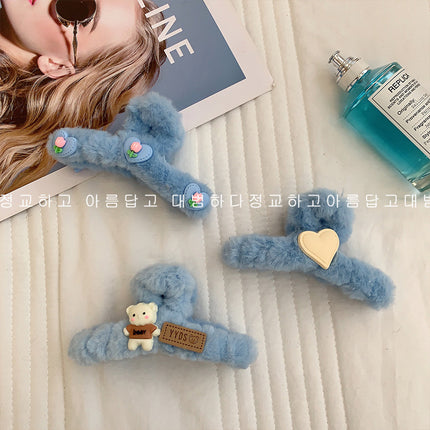 Autumn and Winter plush hairpin female clip headdress furry shark clip cute high-grade sense back head clip high-end hairpin