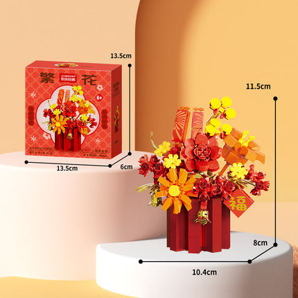 Lele Brothers W1001 Spring Festival Flower Basket Building Blocks Auspicious Ruyi Children's Educational Assembled Toys Ornaments Wholesale