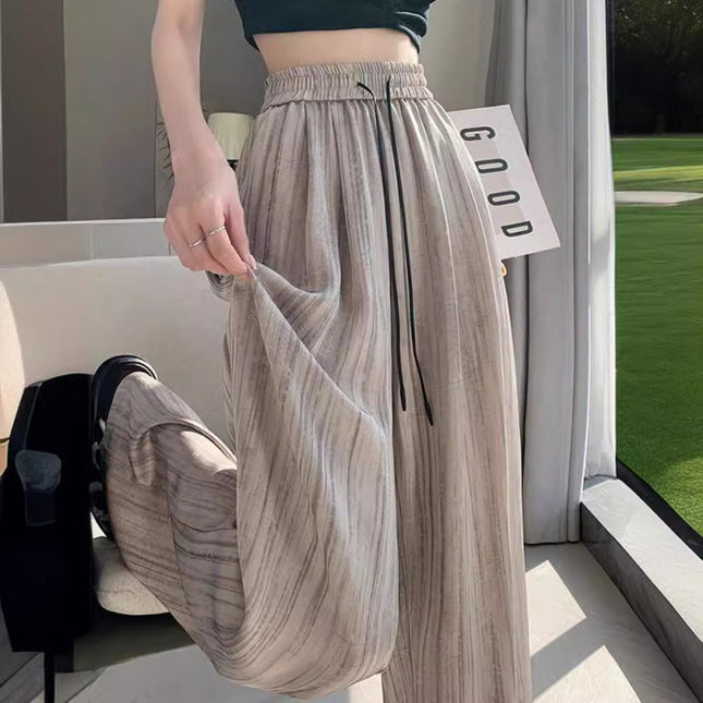 plus size 300kg ice silk ink painting wide leg pants women's summer thin casual high waist straight tube vertical mop pants chubby girl
