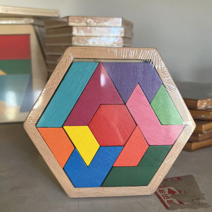 Wooden hexagon intelligence geometric puzzle cellular jigsaw puzzle honeycomb puzzle kindergarten baby toy