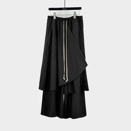 Subhuman Men's | 24 Autumn and Winter Japanese Yamamoto Style Asymmetrical Apron Black Long Casual Drawstring Pants