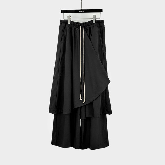 Subhuman Men's | 24 Autumn and Winter Japanese Yamamoto Style Asymmetrical Apron Black Long Casual Drawstring Pants