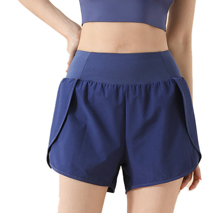 2026 Fake Two-Piece High-Waisted Hip-Lifting Sports Shorts for Women, Anti-Exposure Side Pockets, Loose Fit for Running, Fitness, and Yoga