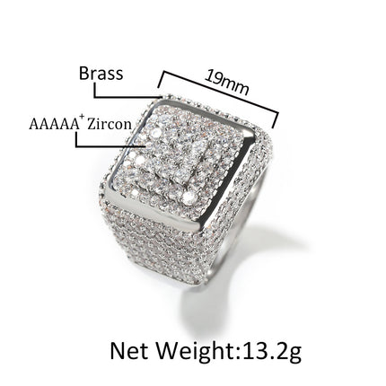 Cross-border source manufacturers directly supply fashionable atmosphere square round diamond ring European and American hip-hop trendy men cool ring