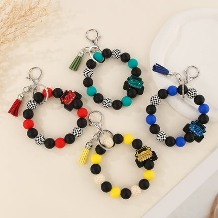 Cross-Border Creative Car Silicone Keychain J Tassel Wrist Pendant Christmas Apple Style Exquisite Accessory
