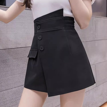 A- line Wide Leg Shorts Women's 2024 Spring High Waist Slimming Black Suit Design Sense Button Fashion Bust Pants Skirt