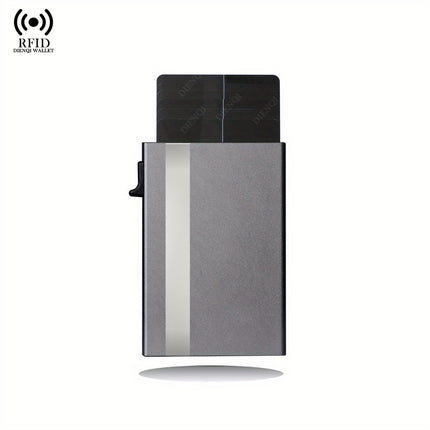 Rfid Metal Men's Card Holder Simple Ultra-Thin Bank Card Protective Cover Aluminum Alloy Side Push One-Click Card Anti-Theft Brush