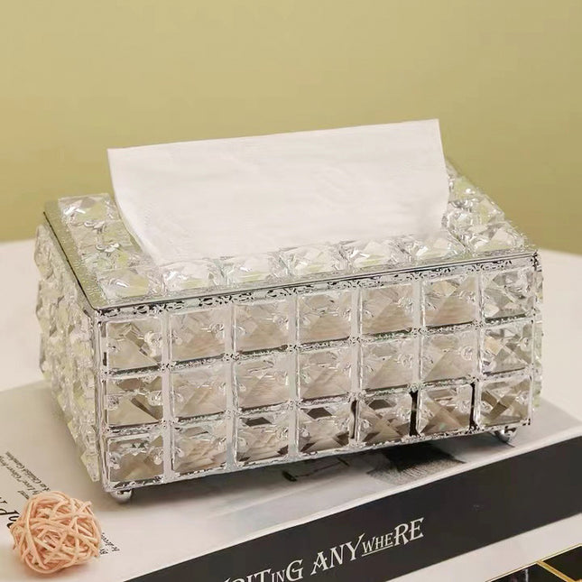 Factory wholesale Northern European style living room light luxury crystal tissue box home creative dining table high-end tissue storage box