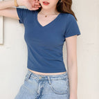 Sapphire blue-V neck-solid color- / S
