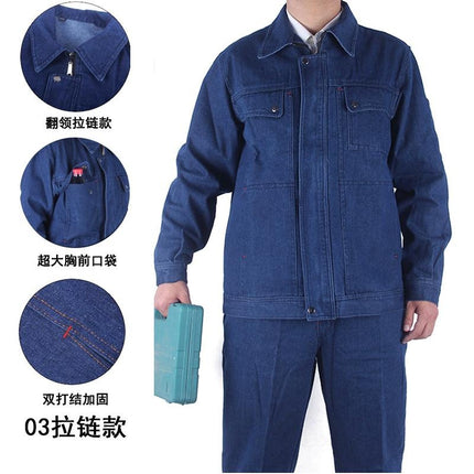 Cowboy Work Clothes Set Men's Electric Welding Tooling Spring and Autumn Wear-resistant Auto Repair Worker Thickened Labor Protection Work Clothes Tooling
