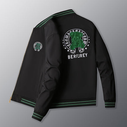 European Station 2022 Youth Spring and Autumn Green Bear Embroidered Jacket Baseball Collar Fashion Men's Jacket