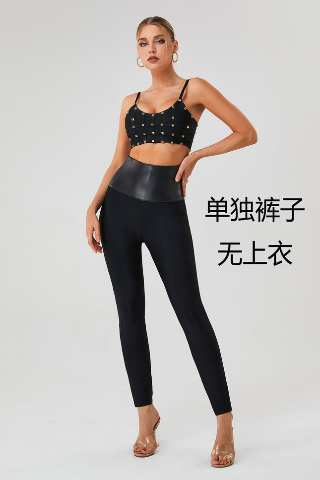 Foreign trade European and American bandage dress pants black outer wear cross-border trousers polyester fiber high elastic tights in stock