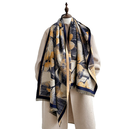Winter Digital Print Extended Thick Graffiti Flower Warm Cashmere Scarf for Cold Protection and Elegant Shawl Wholesale