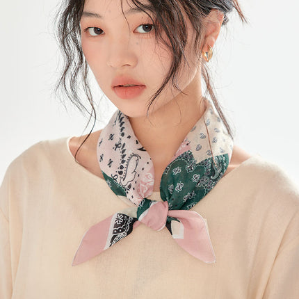 New Ethnic Style Cashew Flower Cotton and Linen Small Square Scarf 58X58 Breathable Retro Decorative Small Scarf Women's Scarf