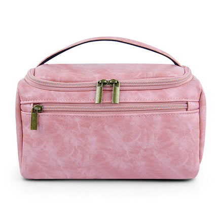 Retro crazy horse pu leather new cross-border cosmetic bag Europe and the United States large capacity travel multi-functional portable washing and storage bag