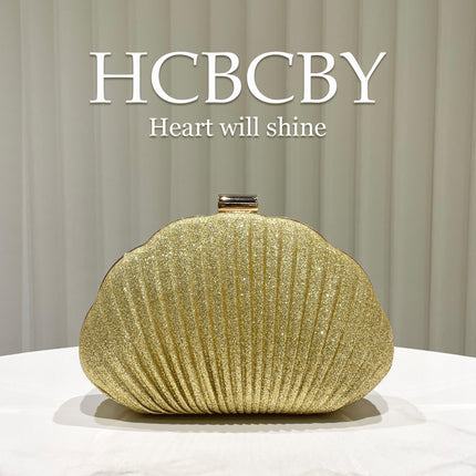 Mint Green Shiny Shell Shape Striped Clutch Bag Women's Fashionable Simple Elegant Box Dinner Bag