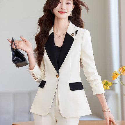 White Suit Jacket Women's 2024 Spring and Autumn New Fashion Sense Contrast Color Temperament Goddess Fan Host Professional suit