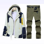 Men's ivory + army green pants / L