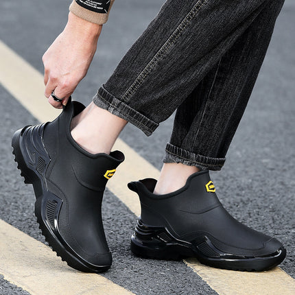 Military Green Trendy Cool Fashion Men's Short Rain Boots Sports Style Men's Waterproof Rubber Shoes Thickened Widened Non-Slip Men's Foreign Trade Rain Boots
