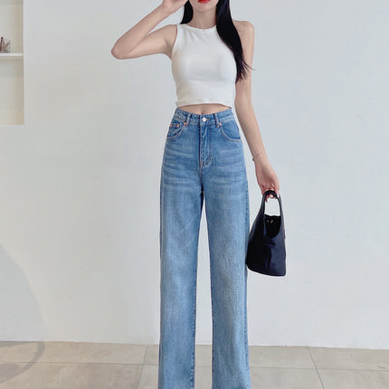 2026 Spring/Summer New Women's Straight-Leg Jeans with High Waist, Loose Fit, Slimming Wide-Leg, Floor-Length Narrow Version