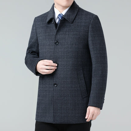 Double-Sided Wool Coat for Men, Mid-Length, Suitable for Middle-Aged and Elderly Fathers, Woolen Overcoat with down Lining