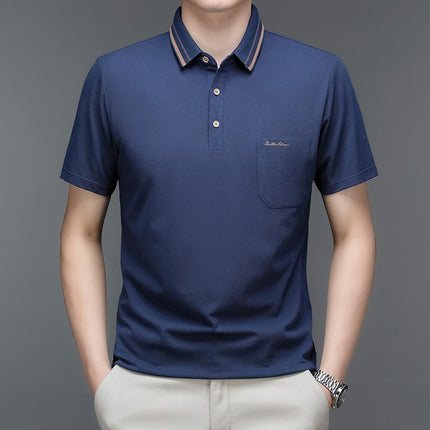 Dial Mouse Men's Summer New Men's Short-Sleeved Lapel Solid Color Polo Shirt Business Pocket Pure Cotton T-Shirt Top