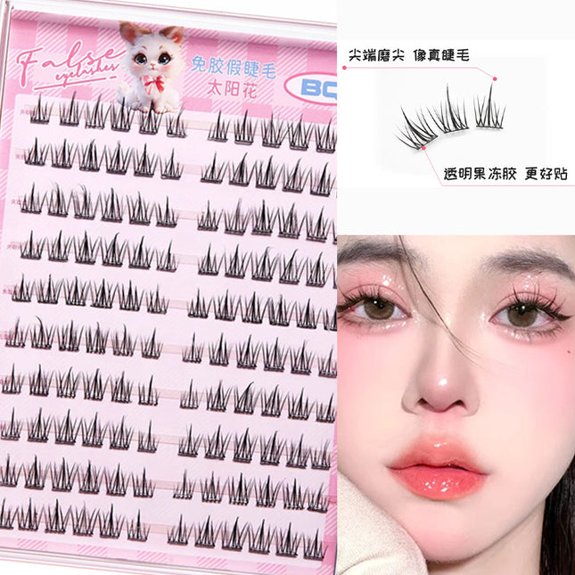 Sunflower Glue-Free False Eyelashes, Natural and Realistic, Segmented Single-Cluster Lazy-Friendly Glue-Free Self-Adhesive No-Removal Eyelashes