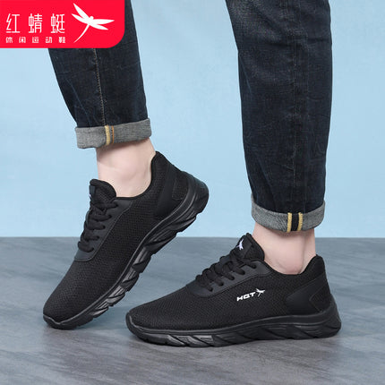 Red Dragonfly Men's Shoes Summer Shoes Casual Sports Mesh Shoes Men's Breathable New Running Summer Deodorant Black