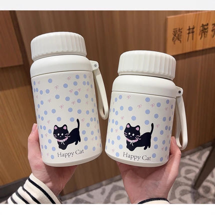Cartoon cute high-value large-capacity new thermos stainless steel outdoor sports portable rope coffee cup