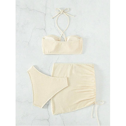 2025 New Bikini Cross-Border European and American Foreign Trade Drawstring Backless Three-Piece Sexy Bikini Swimsuit Swimwear for Women