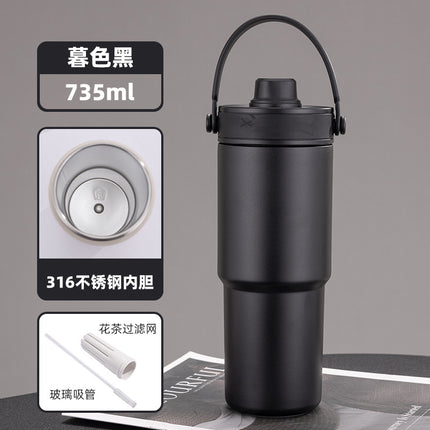 Cross-border high-value 316 stainless steel thermos cup large-capacity double-drink ceramic liner car cup portable handle cup