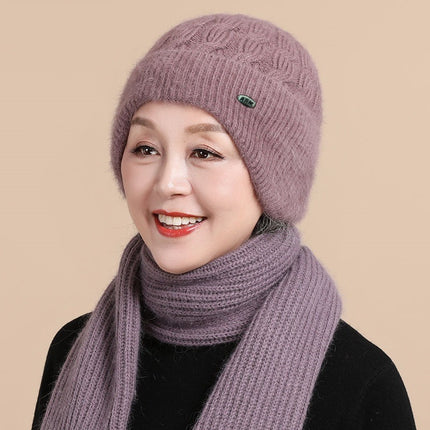 Middle-Aged and Elderly Knitted Hats Plus Plush Woolen Hats, Autumn and Winter Women's Scarf Hats, Warm Ear Protection Mother Hats, Winter Hats