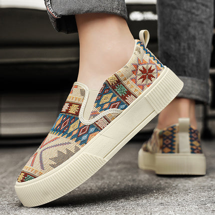 2026 Spring Ethnic Style Trendy Slip-On Low-Top Retro Jacquard Korean Fashion Large Size Platform Sneakers