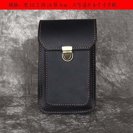 Men's Waist Bag Hanging Bag Mobile Phone Bag Genuine Leather Protective Case Crazy Horse Leather Top Layer Cowhide Outdoor Waist Hanging Bag Wholesale