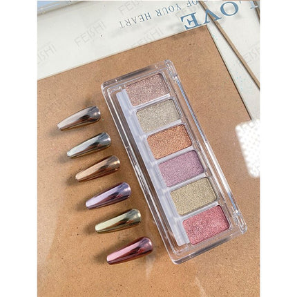 Cross-border New Product 6-color Rich Gold Solid Powder Nail Art Magic Mirror Powder Nail Art Glitter Powder Mirror Powder Laser Titanium Gold Powder