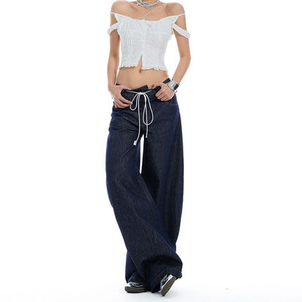Spring 2025 New Arrival Ear-rimmed Double Waist American Style Spice Scimitar Pants Design Washed Slim Look Jeans Women