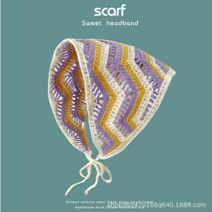 Hot Girl Internet Celebrant Photo Flower French Style Triangle Scarf Headscarf Women's Cute Knitted Hair Band Silk Scarf High-grade Headwear Summer